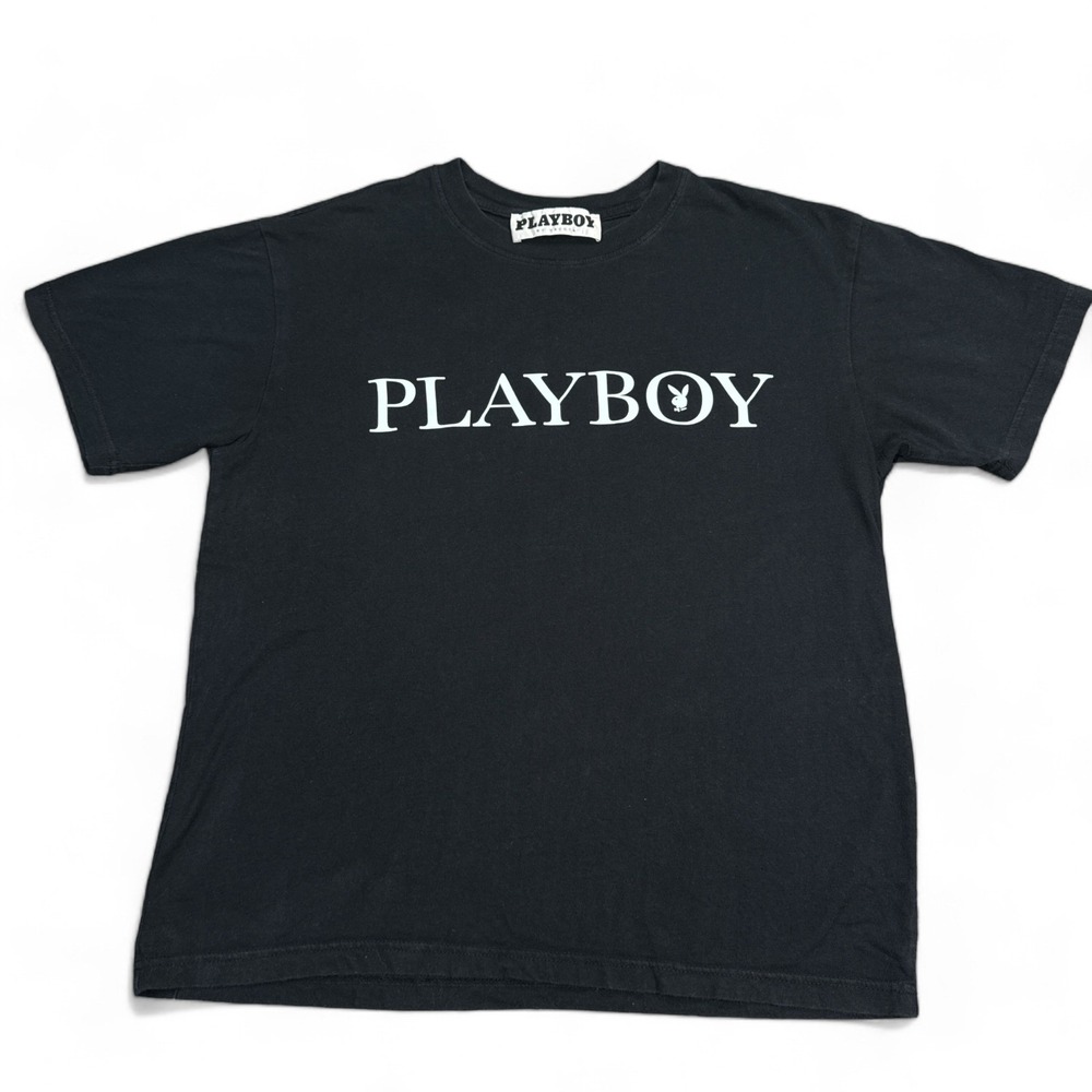 Playboy T Shirt Adult Size Medium Black Crew Neck Big Logo Short Sleeve Tee